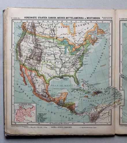 Lüddecke, Deutscher Schulatlas Mittelstufe, 1895
31. Vereinigte Staaten, Canada, Mexico, Mittelamerika u. Westindien