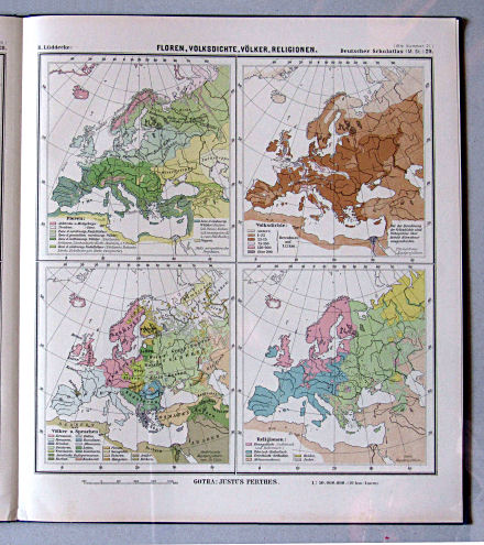Lüddecke, Deutscher Schulatlas Mittelstufe, 1899
29. Europa: Floren, Volksdichte, Völker und Sprachen, Religionen