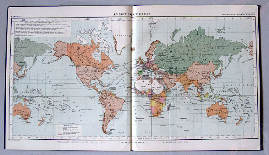 Lüddecke, Deutscher Schulatlas Mittelstufe, 1899
42/43. Kolonien und Weltverkehr