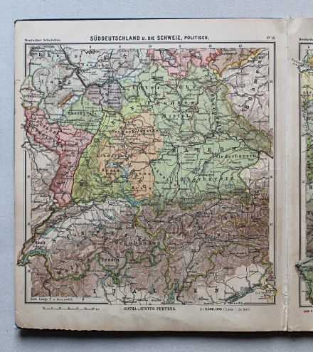Lüddecke-Haack, Deutscher Schulatlas, 1905
12. Süddeutschland u. die Schweiz, politisch