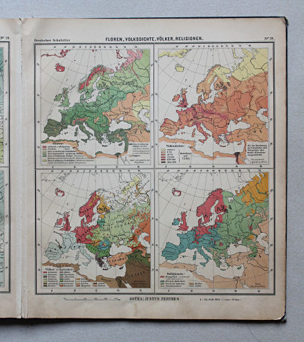 Lüddecke-Haack, Deutscher Schulatlas, 1905
29. Europa: Floren, Volksdichte, Völker, Religionen