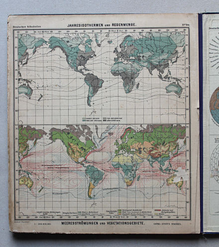 Lüddecke-Haack, Deutscher Schulatlas, 1905
50. Jahres-Isothermen und Regenmenge. Meeresströmungen und Vegetationsgebiete