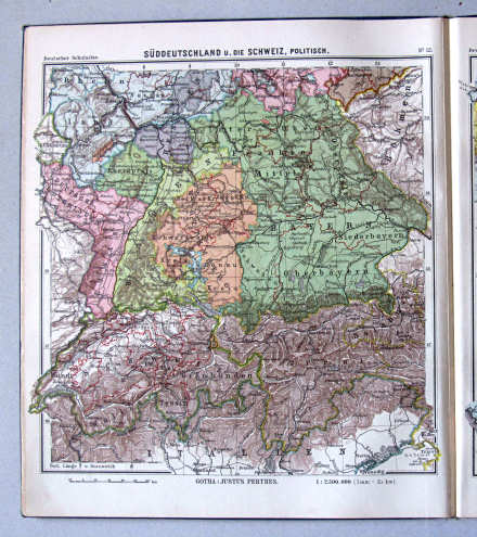 Lüddecke-Haack, Deutscher Schulatlas, 1907
12. Süddeutschland u. die Schweiz, politisch