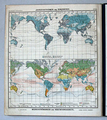 Lüddecke-Haack, Deutscher Schulatlas, 1907
50. Jahres-Isothermen und Regenmenge. Meeresströmungen und Vegetationsgebiete