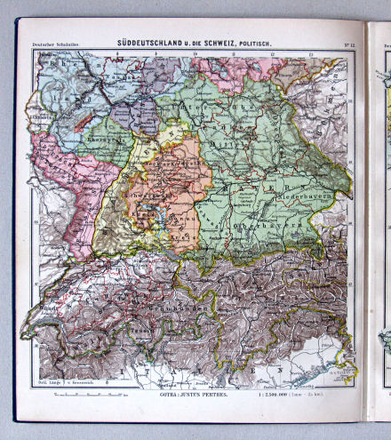 Lüddecke-Haack, Deutscher Schulatlas, 1914
12. Süddeutschland u. die Schweiz, politisch