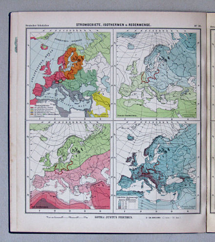 Lüddecke-Haack, Deutscher Schulatlas, 1914
28. Europa: Stromgebiete, Isothermen u. Regenmenge