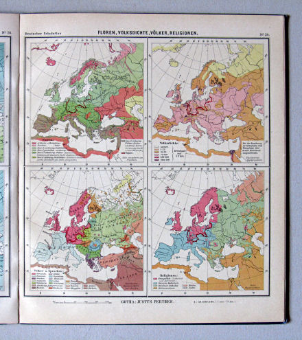 Lüddecke-Haack, Deutscher Schulatlas, 1914
29. Europa: Floren, Volksdichte, Völker, Religionen