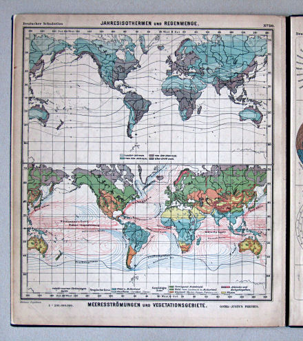 Lüddecke-Haack, Deutscher Schulatlas, 1914
50. Jahres-Isothermen und Regenmenge. Meeresströmungen und Vegetationsgebiete