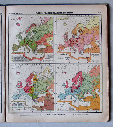Lüddecke-Haack, Deutscher Schulatlas, 1923
29. Europa: Floren, Volksdichte, Völker, Religionen