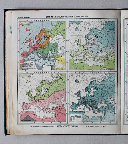Lüddecke-Haack, Deutscher Schulatlas, 1926
28. Europa: Stromgebiete, Isothermen u. Regenmenge