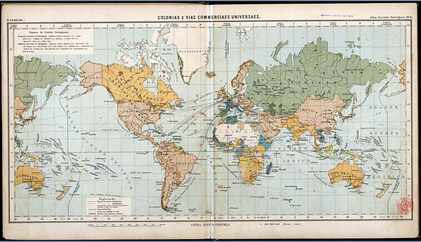 Lüddecke, Atlas Escolar Portuguez, 1897
10/11. Colonias e Vias Commerciaes Universaes