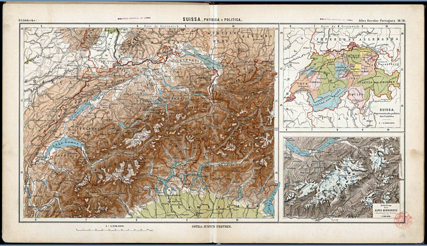 Lüddecke, Atlas Escolar Portuguez, 1897
18/19. Suissa, physica e politica