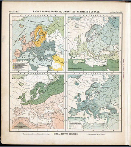 Lüddecke, Atlas Escolar Portuguez, 1897
26. Europa: Bacias hydrographicas, Linhas isothermicas e Chuvas