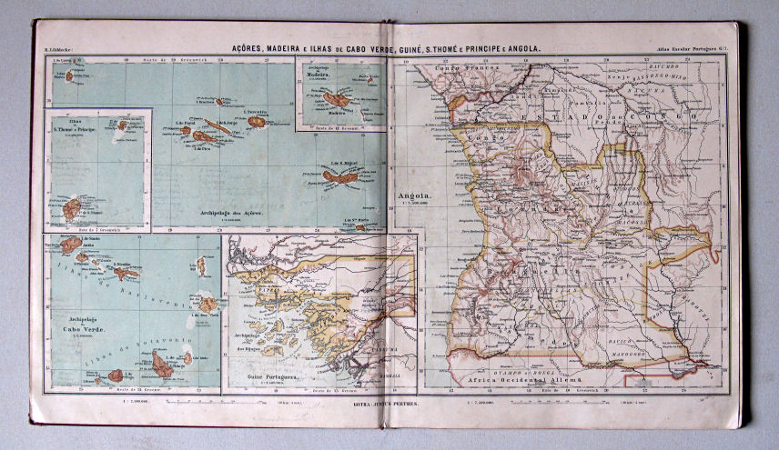 Lüddecke, Atlas Escolar Portuguez, 1902
6/7. Açôres, Madeira e Ilhas de Cabo Verde; Guiné, S. Thomé e Principe e Angola