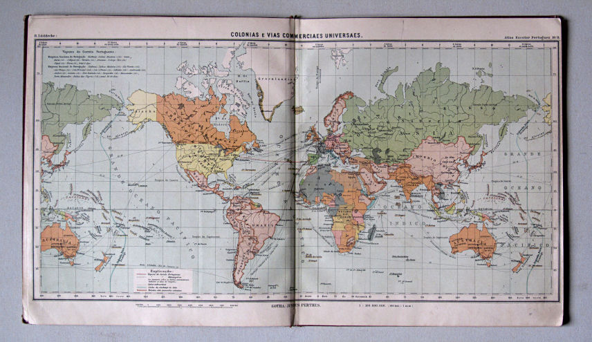 Lüddecke, Atlas Escolar Portuguez, 1902
10/11. Colonias e Vias Commerciaes Universaes