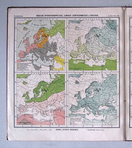 Lüddecke, Atlas Escolar Portuguez, 1902
26. Europa: Bacias hydrographicas, Linhas isothermicas e Chuvas