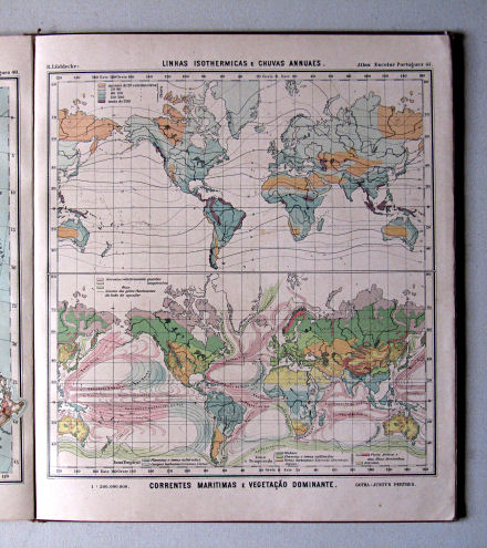 Lüddecke, Atlas Escolar Portuguez, 1902
41. Linhas Isothermicas e Chuvas Annuaes, Correntes Maritimas e Vegetação Dominante