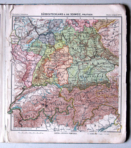 Lüddecke-Haack, Deutscher Schulatlas, Kleine Ausgabe, ca. 1903
11. Süddeutschland u. die Schweiz, politisch