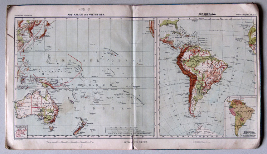 Lüddecke-Haack, Deutscher Schulatlas, Kleine Ausgabe, ca. 1903
26/27. Australien und Polynesien. Südamerika