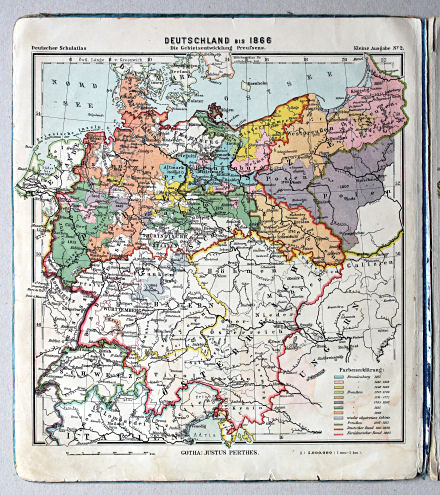 Lüddecke-Haack, Deutscher Schulatlas, Kleine Ausgabe, 1910
2. Deutschland bis 1866. Die Gebietsentwicklung Preussens