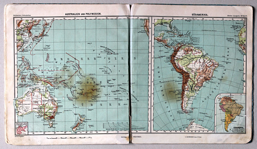 Lüddecke-Haack, Deutscher Schulatlas, Kleine Ausgabe, 1910
26/27. Australien und Polynesien. Südamerika