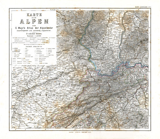 Mayr's Alpenkarte (1875)
I. Nº 1. Bern, Basel, Colmar, Besançon