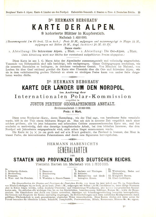 Katalog der Atlanten ... Justus Perthes. Gotha 1886
II. Spezial-Atlanten &c. (p. 19)