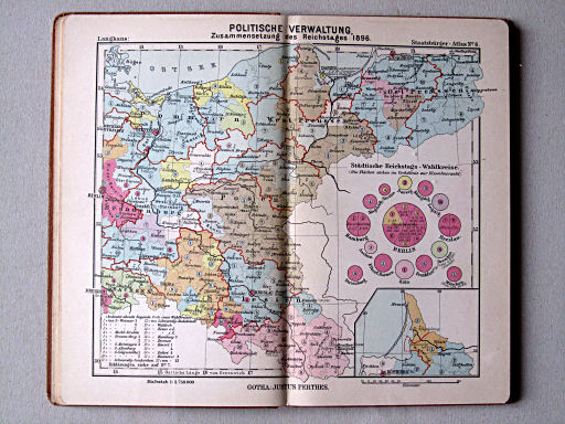 Perthes' Staatsbürger-Atlas (1896)
6. Politische Verwaltung, Zusammensetzung des Reichstags 1896 (Osten)