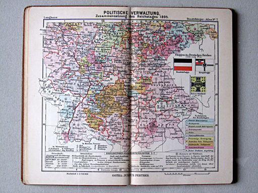 Perthes' Staatsbürger-Atlas (1896)
7. Politische Verwaltung, Zusammensetzung des Reichstags 1896 (Süden)