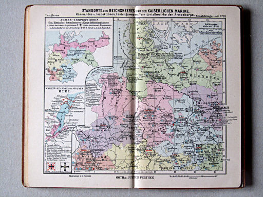 Perthes' Staatsbürger-Atlas (1896)
18. Standorte des Reichsheeres und der Kaiserlichen Marine, ... (Nordwesten)