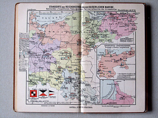 Perthes' Staatsbürger-Atlas (1896)
19. Standorte des Reichsheeres und der Kaiserlichen Marine, ... (Osten)
