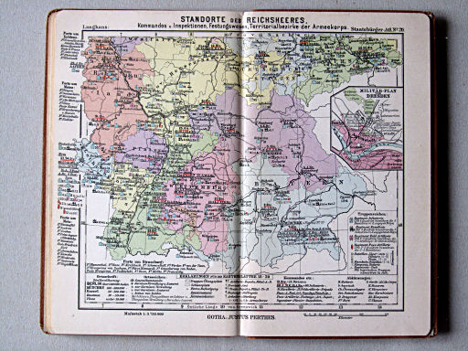 Perthes' Staatsbürger-Atlas (1896)
20. Standorte des Reichsheeres und der Kaiserlichen Marine, ... (Süden)