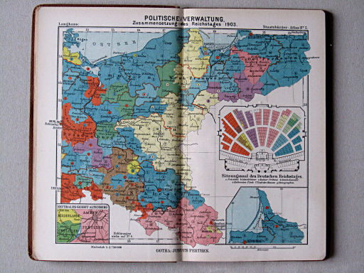 Perthes' Staatsbürger-Atlas (1904)
5. Politische Einteilung, Zusammensetzung des Reichstags 1903 (Osten)