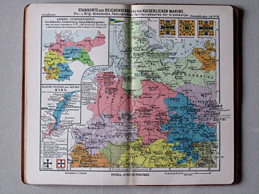 Perthes' Staatsbürger-Atlas (1904)
18. Standorte des Reichsheers und der Kaiserlichen Marine, ... (Nordwesten)