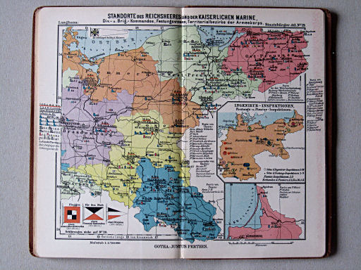 Perthes' Staatsbürger-Atlas (1904)
19. Standorte des Reichsheers und der Kaiserlichen Marine, ... (Osten)