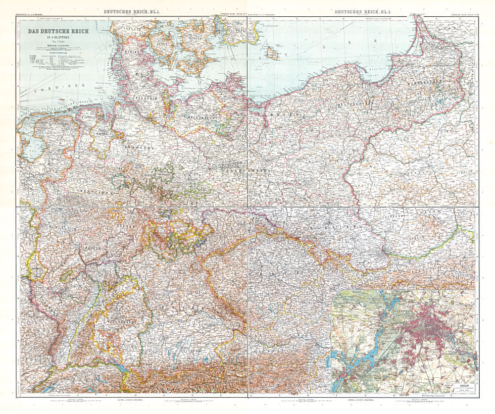 Stielers Hand-Atlas, 9. Aufl. (1907)
9-12. Das Deutsche Reich in 4 Blättern (C. Vogel)