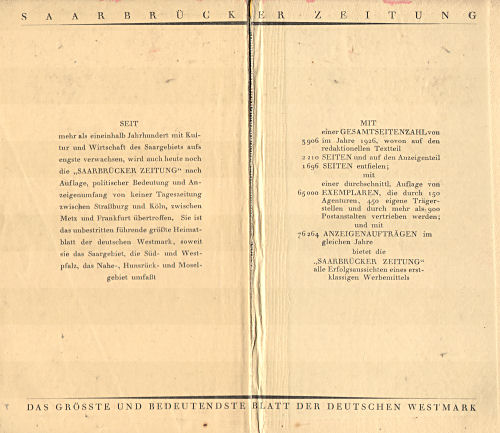 Taschenatlas vom Deutschen Reich
Saarbrücker Zeitung (1927)
Schutblad achterin / Rear endpaper
