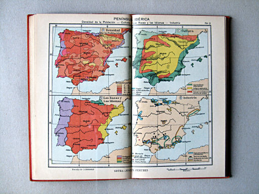 Perthes Atlas portátil de Espanha e Portugal (1938)
2. Península Ibérica: Densidad de la población ...