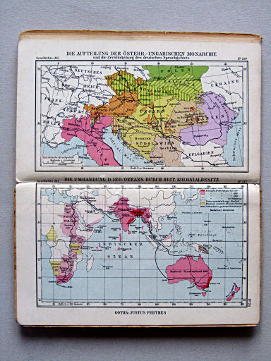 Justus Perthes Geschichtsatlas (1927/43?)
24a. Die Aufteilung der Österr.-Ungarischen Monarchie und die Zerstückelung des deutschen Sprachgebiets
24b. Die Umrandung d. Ind. Ozeans durch brit. Kolonialbesitz