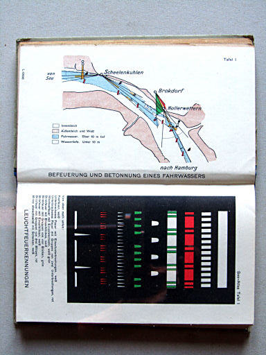 Justus Perthes See-Atlas (1944)
Tafel I. Befeuerung und Betonnung eines Fahrwassers