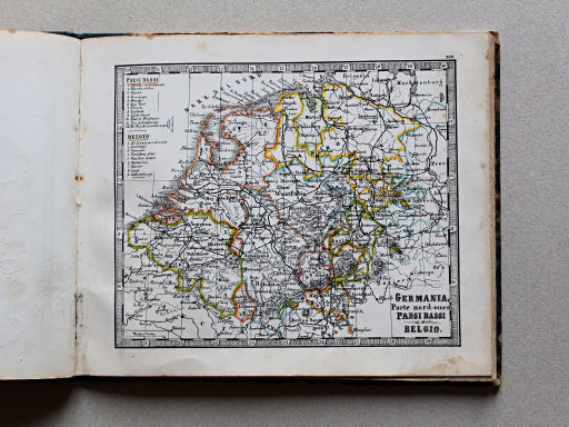 Veladini, Atlante tascabile scolastico, 1855
14. Germania, Parte nord-ovest, Paesi Bassi e Belgio