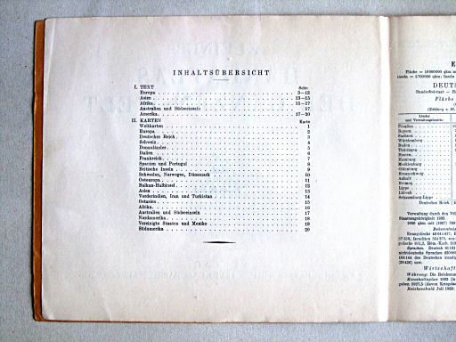 Kleiner Handatlas der ganzen Welt (ca. 1934)
2. Inhoudsopgave / Table of contents