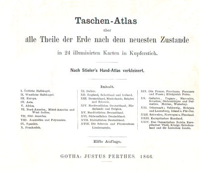 Perthes' Taschen-Atlas über alle Theile der Erde (1866)
Titelpagina / Title page