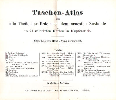 Perthes' Taschen-Atlas über alle Theile der Erde (1878)
Titelpagina / Title page