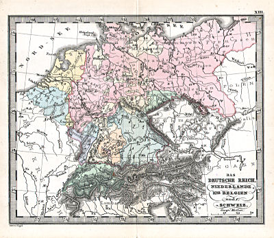 Perthes' Taschen-Atlas über alle Theile der Erde (1878)
13. Das Deutsche Reich, Niederlande, Kgr. Belgien und Schweiz