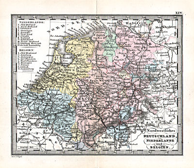 Perthes' Taschen-Atlas über alle Theile der Erde (1878)
14. Nordwestliches Deutschland, Niederlande und Belgien