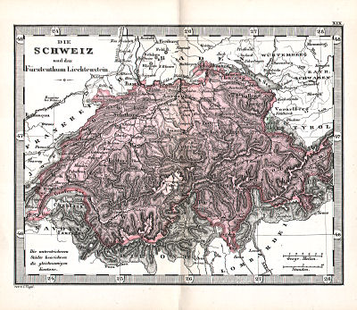 Perthes' Taschen-Atlas über alle Theile der Erde (1878)
19. Die Schweiz und das Fürstenthum Liechtenstein