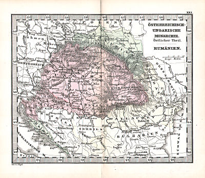 Perthes' Taschen-Atlas über alle Theile der Erde (1878)
21. Österreichisch-Ungarische Monarchie. Östlicher Theil. Rumänien