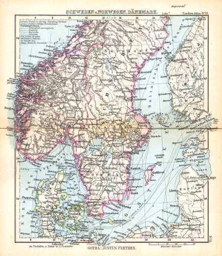 Perthes' Taschen-Atlas (1888)
13. Schweden u. Norwegen, Dänemark