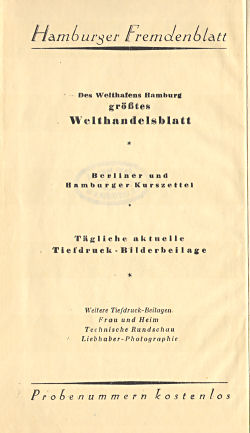 Taschenatlas der ganzen Welt
Hamburger Fremdenblatt [1927]
Schutblad voorin / Front endpaper